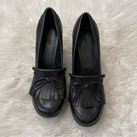 ✨Nicole | Electric Genuine Leather Chunky Platform Fringed Oxford Heels - Picture 3 of 13